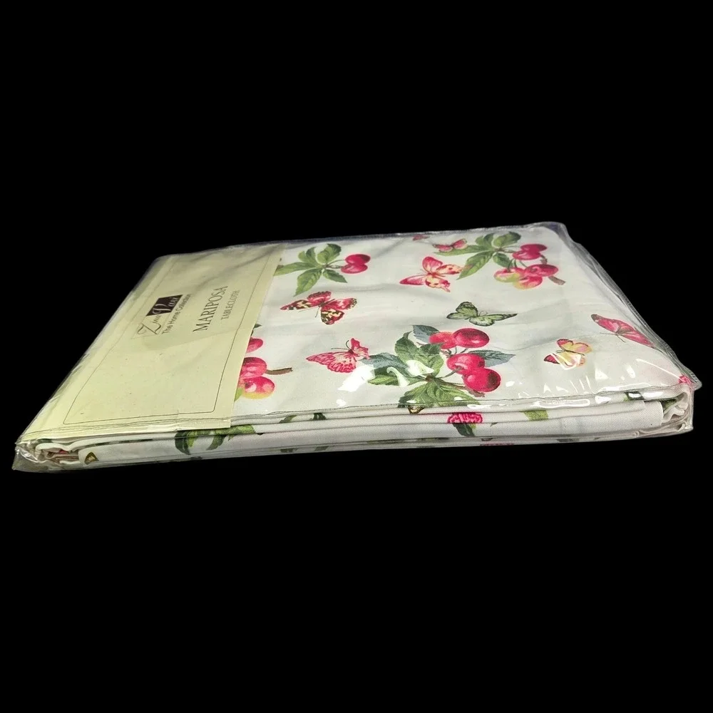 Cherries Butterfly Tablecloth 60 x 104 Oblong Summer Spring Red Cherry Green New